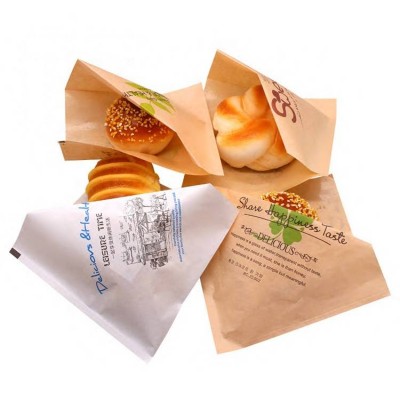 Disposable Custom Printed Grease Proof Kraft Paper Food Bag Packing Sandwich Paper Bag